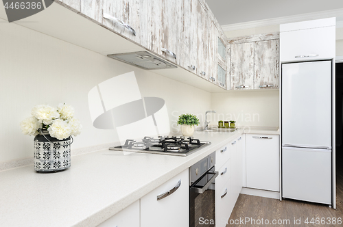 Image of Modern white kitchen interior