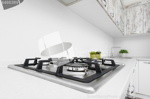 Image of Modern white kitchen interior