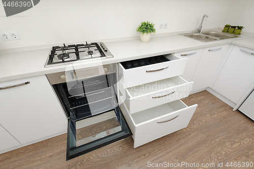 Image of Modern white kitchen interior