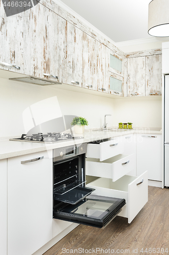 Image of Modern white kitchen interior