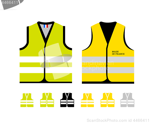 Image of Yellow and light green reflective vests, as a symbol of protests in France against rising fuel prices. Yellow jacket revolution. Vector illustration on white