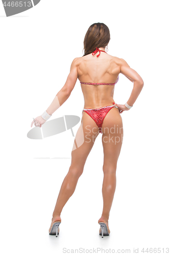 Image of Bikini fitness girl in red swimsuit