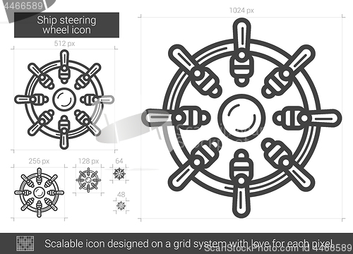 Image of Ship steering wheel line icon.