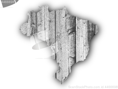 Image of Map of Brazil on weathered wood