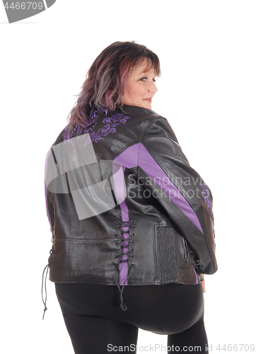 Image of Big woman in jacket from the back