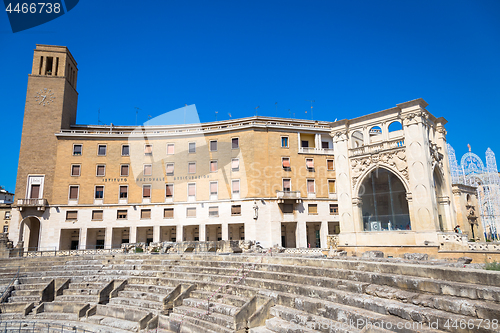 Image of LECCE, ITALY - August 23, 2017: tourists visiting Piazza Santo O