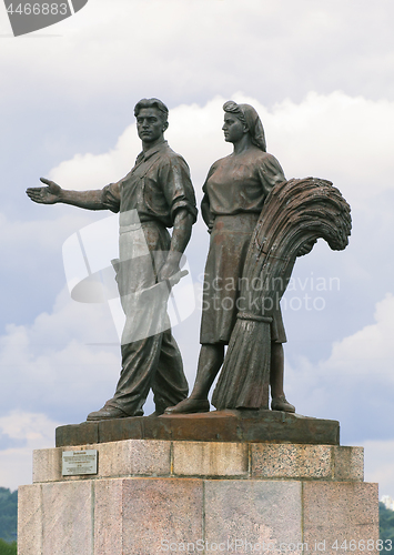 Image of Sculptures on the Green bridge in Vilnius