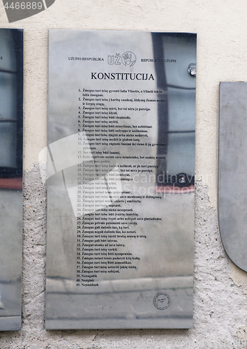 Image of Constitution of Uzupis in Vilnius, Lithuanian language