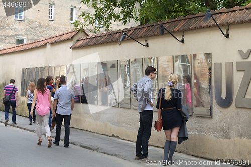 Image of LITHUANIA, VILNIUS - AUGUST 14, 2014 - Constitution of Uzupis