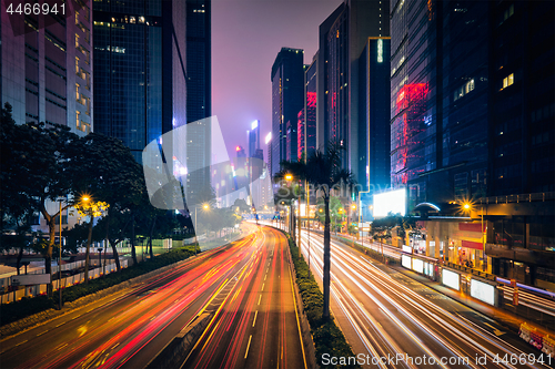 Image of Street traffic in Hong Kong at night