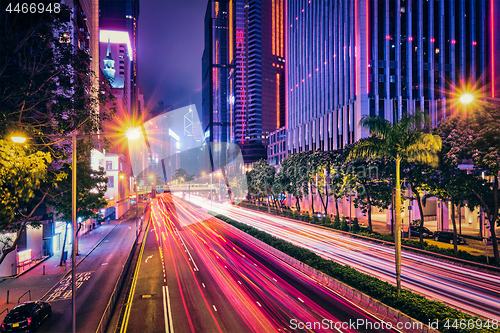 Image of Street traffic in Hong Kong at night