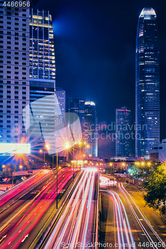 Image of Street traffic in Hong Kong at night