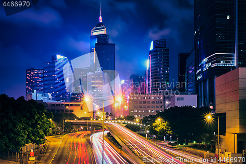 Image of Street traffic in Hong Kong at night