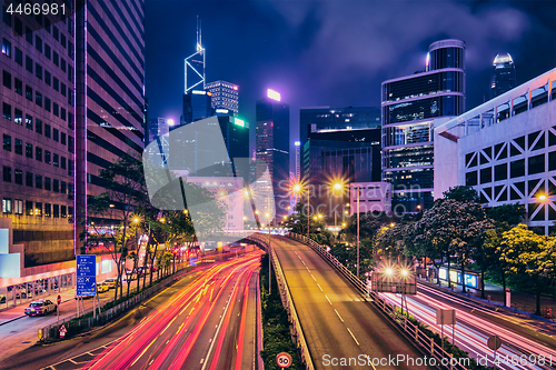 Image of Street traffic in Hong Kong at night