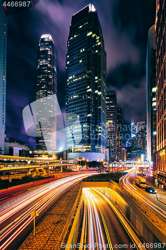 Image of Street traffic in Hong Kong at night