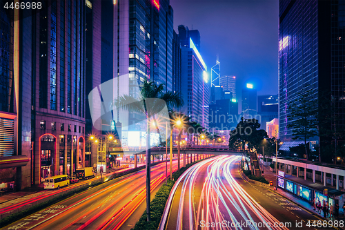 Image of Street traffic in Hong Kong at night