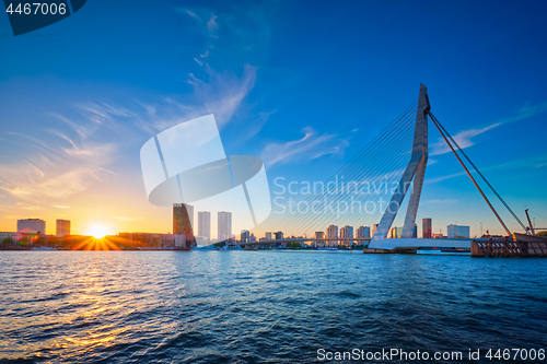 Image of Erasmus Bridge on sunset, Rotterdam, Netherlands