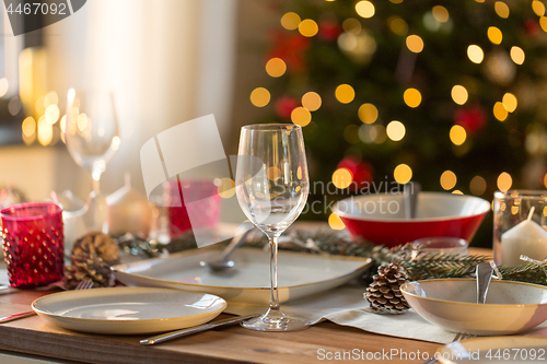 Image of table setting for christmas dinner at home