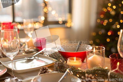 Image of table served for christmas dinner at home