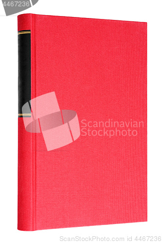 Image of Red book with black frame on spine isolated on white background.