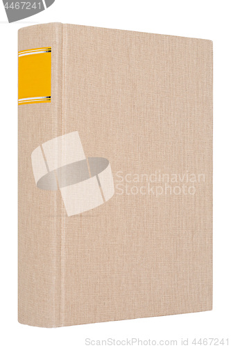 Image of Grey book with yellow frame on spine isolated on white background.