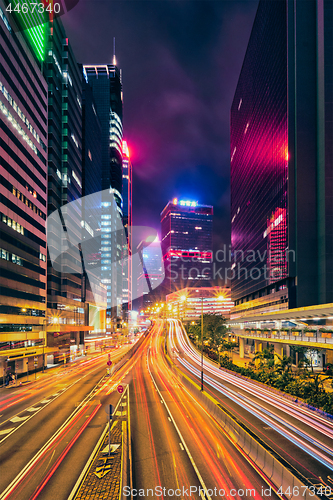 Image of Street traffic in Hong Kong at night