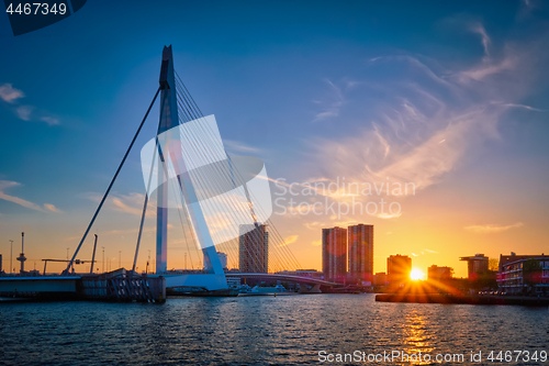 Image of Erasmus Bridge on sunset, Rotterdam, Netherlands