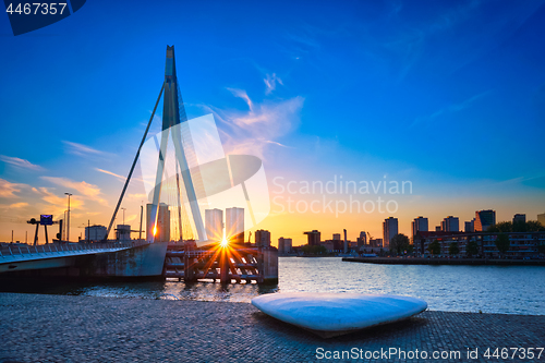 Image of Erasmus Bridge on sunset, Rotterdam, Netherlands