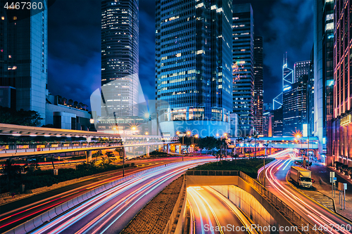 Image of Street traffic in Hong Kong at night