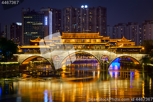 Image of Anshun bridge at night, Chengdu, China