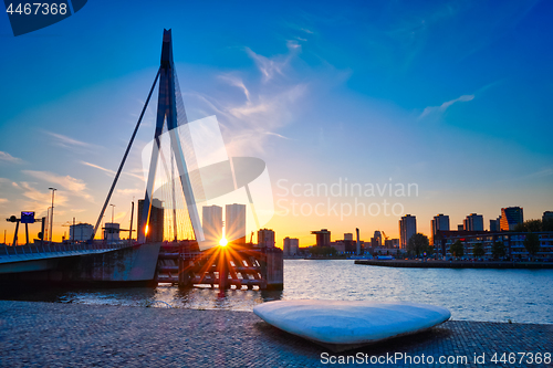 Image of Erasmus Bridge on sunset, Rotterdam, Netherlands