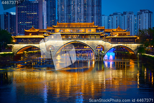 Image of Anshun bridge at night, Chengdu, China