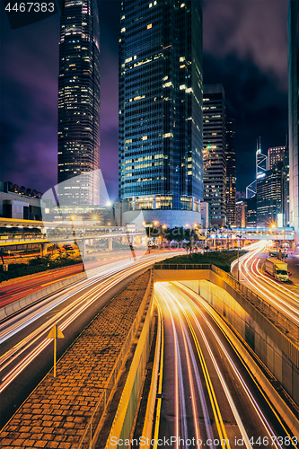 Image of Street traffic in Hong Kong at night