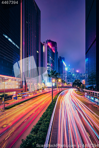 Image of Street traffic in Hong Kong at night