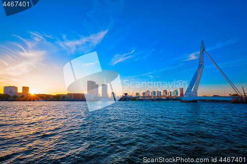 Image of Erasmus Bridge on sunset, Rotterdam, Netherlands