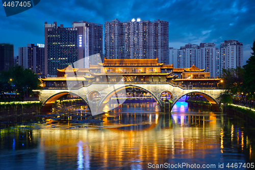 Image of Anshun bridge at night, Chengdu, China