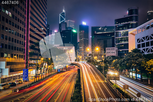 Image of Street traffic in Hong Kong at night