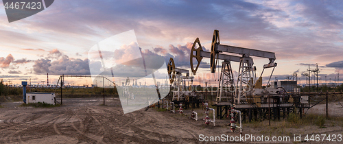 Image of Panoramic oil pumpjack.