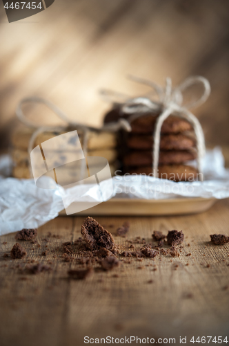 Image of Various shortbread, oat cookies, chocolate chip biscuit.