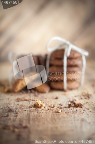 Image of Various shortbread, oat cookies, chocolate chip biscuit.