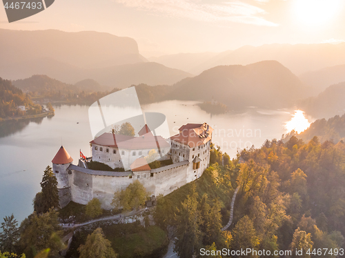 Image of Medieval castle on Bled lake in Slovenia in autumn.