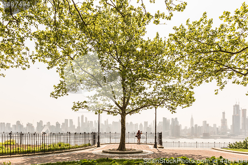 Image of Boulevard east Hamilton Park New York city skyline view.