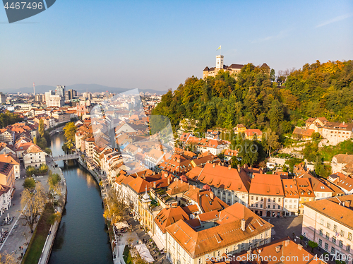 Image of Cityscape of Ljubljana, capital of Slovenia in warm afternoon sun.