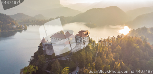 Image of Medieval castle on Bled lake in Slovenia in autumn.