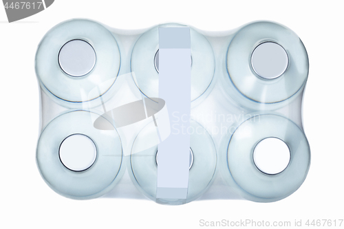 Image of box of six bottled water. top view