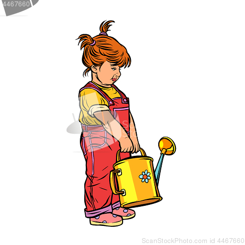 Image of little girl with a garden watering can