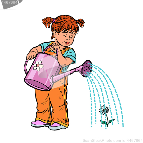 Image of Girl watering can watering a flower