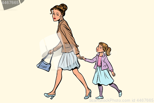 Image of mother and daughter are walking