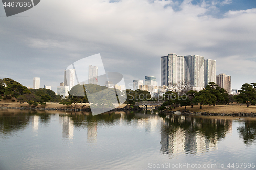 Image of hamarikyu gardens public park in tokyo city, japan