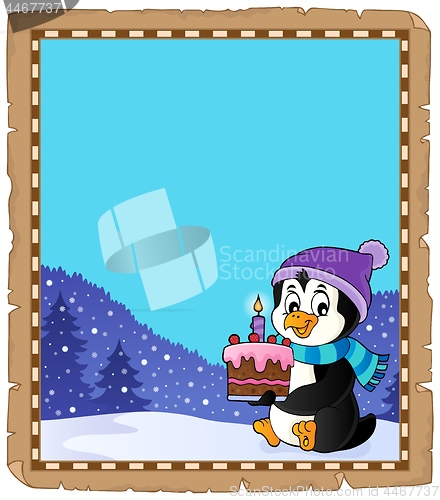 Image of Penguin holding cake theme parchment 2